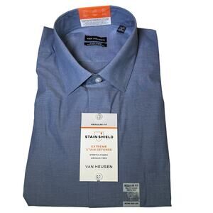 Van Heusen Men's Regular Fit Stain Shield Dress Shirt Blue 17-17.5 34-35 $60